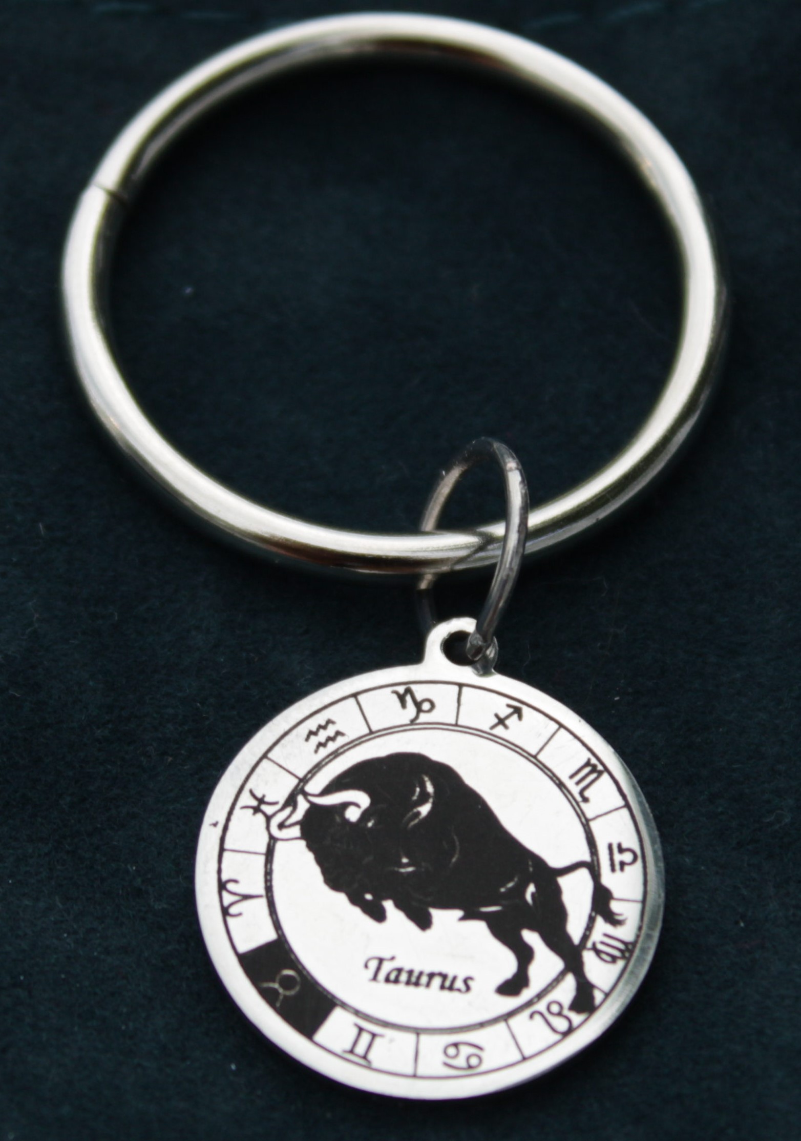 Silver Taurus Charm Keychain