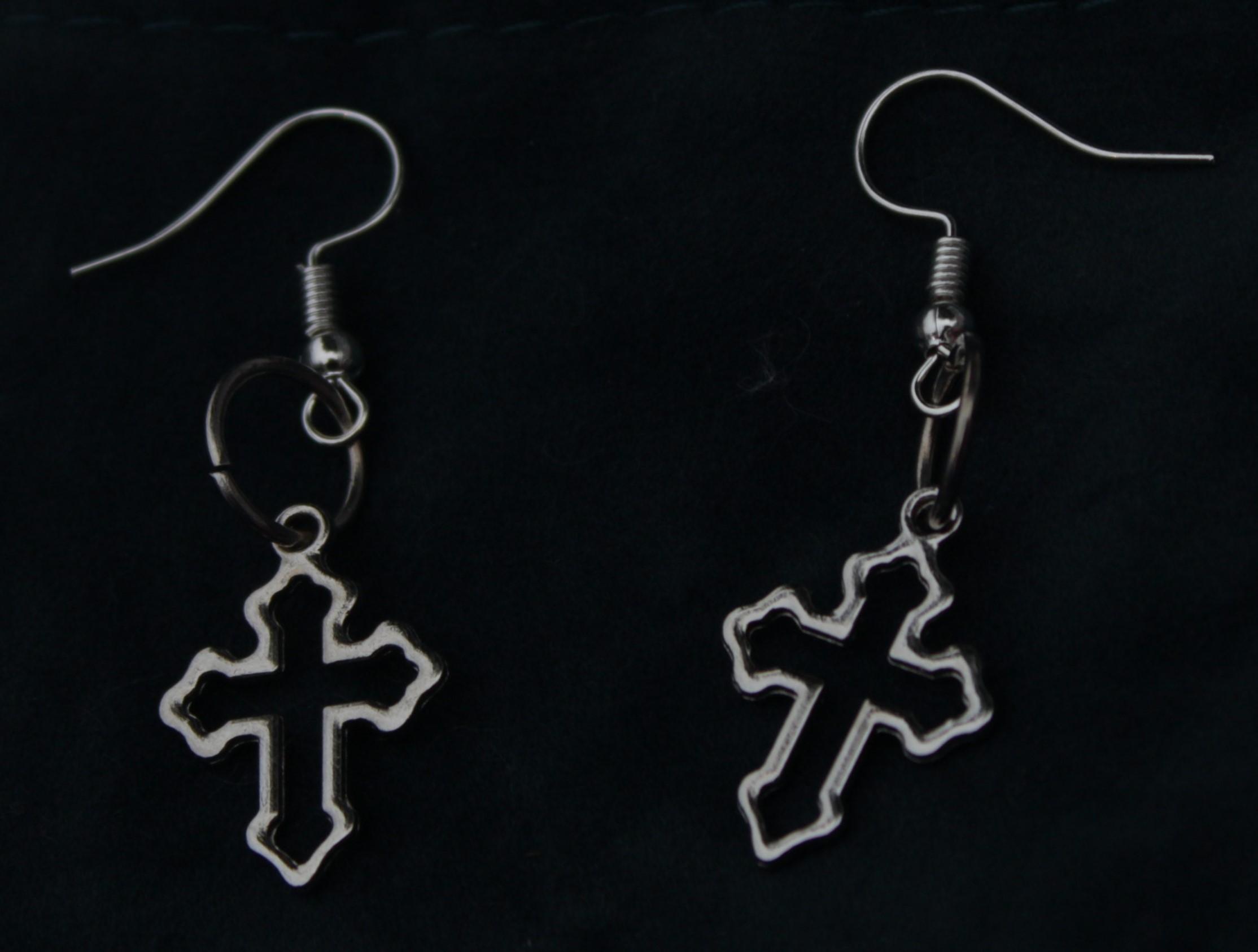 Silver Hollow Cross Earrings