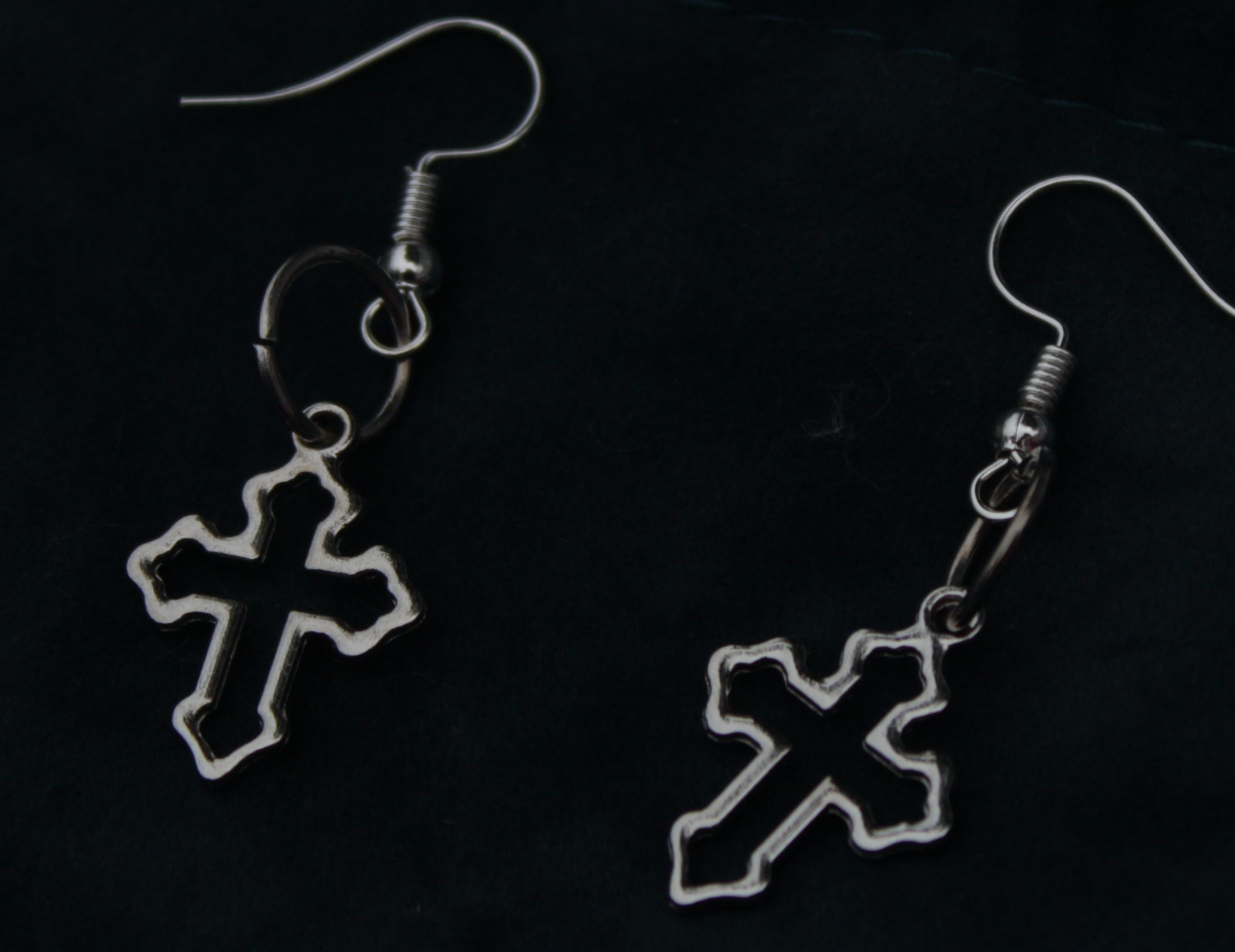 Silver Hollow Cross Earrings
